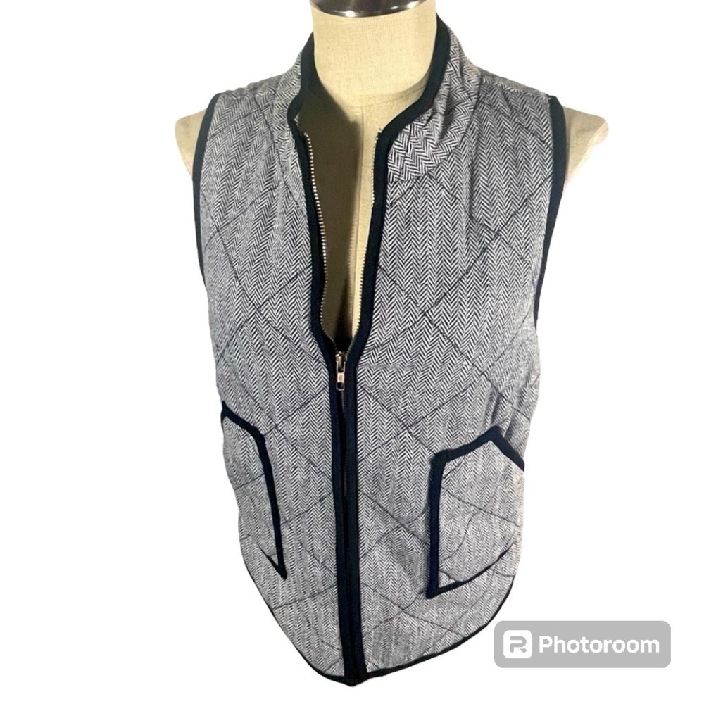 41 HAWTHORN Shara Herringbone Quilted Zip Up Black & Grey Vest Size Small